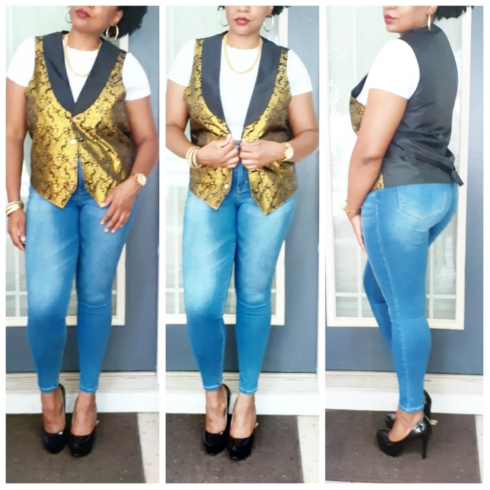 Unisex Gold Metallic Ornate Tuxedo Vest